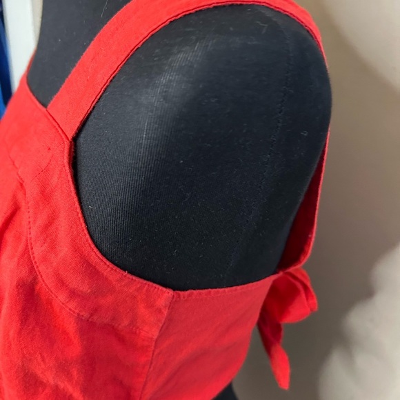 Women's J. Crew J0982 Red Linen Cotton Elastic Mini Apron Dress Size Small S - Picture 3 of 7